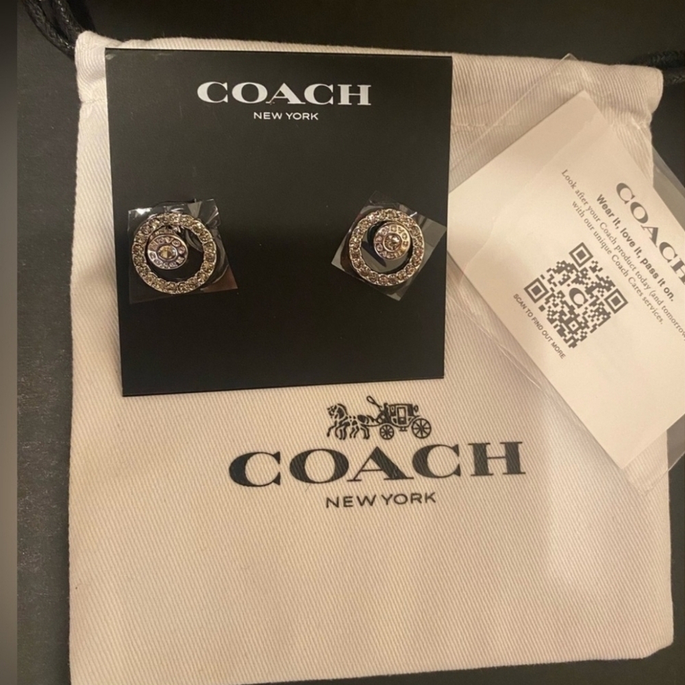 🩶▪️ COACH▪️ CIRCLE HALO STUD EARRINGS CZ SilverTone PLATED - Picture 4 of 6